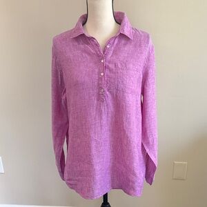 Jones & Co. Women's 100% Linen Fuchsia Button-Down Collared Shirt Size Medium